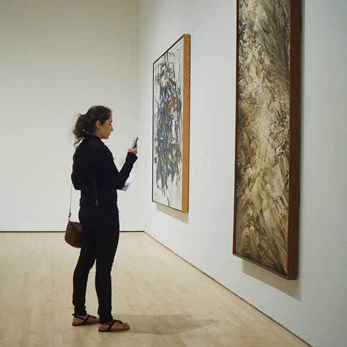 person looking at art